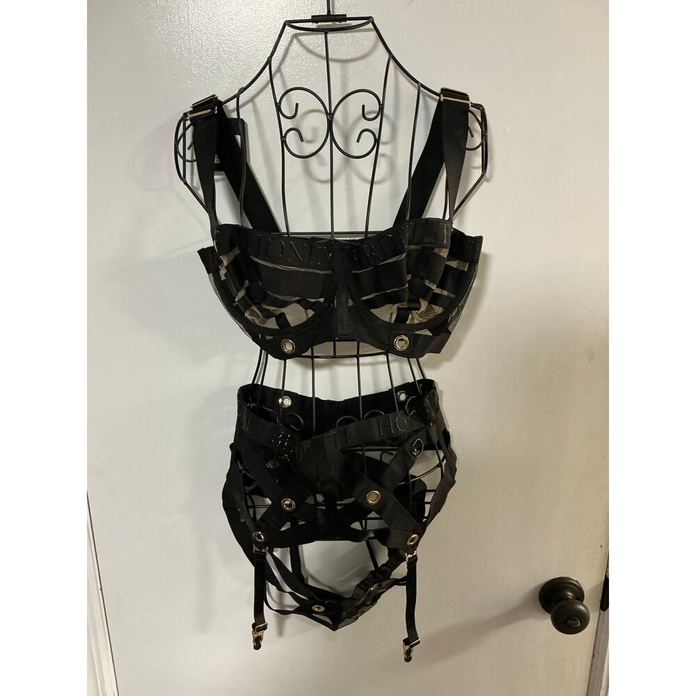 Honey Bridgette cage set 36D, Large Suspender, Medium Thong